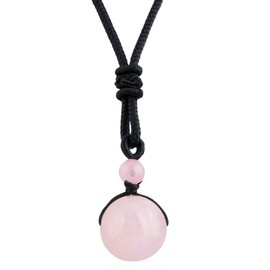 mookaitedecor Natural Pink Rose Quartz Healing Crystal Bead Pendant Necklace for Men Women, Round Stone Necklace Reiki Chakra Crystal Jewellery Gift Semi Precious Stone Necklace with Black Cord