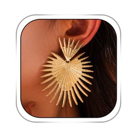 Bemous Gold Heart Statement Earrings Large Geometric Dangle Earrings Lightweight Hammered Earring Jewelry for Women