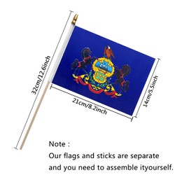 Pennsylvania PA State Flag on Wood Stick Small Mini Hand Held Flags,5x8 Inch,12 Pack