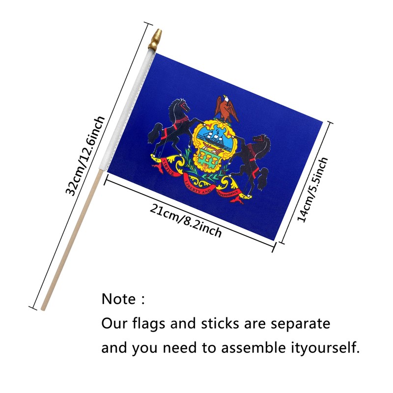 Pennsylvania PA State Flag on Wood Stick Small Mini Hand