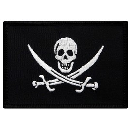 Jolly Roger Calico Jack Flag Embroidered Patch Black White Pirate Skull Iron-On