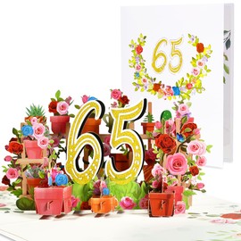 CNLITIHEKA 65th Pop Up Birthday Card for Women, Happy 65th Birthday Card for Mom, 3D Flower Birthday Greeting Cards for Wife, 65th Year Old Birthday Card for Grandmother with Note and Envelope.