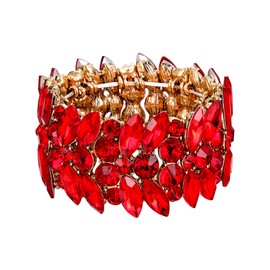 Ever Faith Women's Stretch Bracelet Red Marquise Crystal Art Deco Hand Chain Wedding Bridal Jewelry Gold-Tone