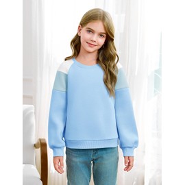 Haloumoning Girls Oversized Colorblock Sweatshirts Kids Fashion Fleece Drop Shoulder Pullover 5-14 Years Blue
