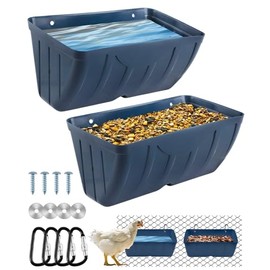 Comederos para pollos, paquete de 2, comederos y abrevaderos para patos, comedero colgante para aves de corral, comedero para cercas de ganado, canal de alimentación y cubeta de abrevadero con clips