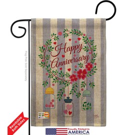 Breeze Decor GS115103-DB-03 Happy Anniversary Burlap Special Occasion Family Impressions Decorative Vertical 13" x 18.5" Double Sided Garden Flag Set Metal Fansy Wall Bracket Hardware