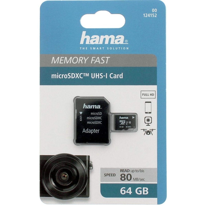 Hama microSDXC 64GB Class 10 UHS-I 80MB/s Karte inkl. SD