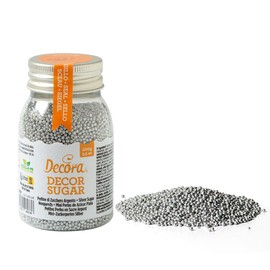 Decora, 2081126 Confezione da 100 G Perline di Zucchero Argentate, pronte all'uso, per decorare facilmente torte e dolcetti