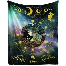 CaomeiWu Virgo Zodiac Blanket, 50" x 40" Flannel Stars Astrology Themed Stuffed Vibrant Throw, Soft Nap Throw Blanket for Home Boys Girls Women Horoscope Lovers Gifts