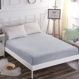 Pangzi Solid Flannel Plush Bedding Fitted Sheet,Velvety Soft Heavyweight (Full, Gray)