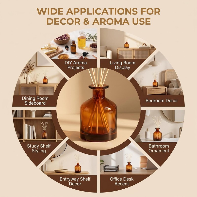 8.4oz Glass Reed Diffuser Bottles, Amber Fragrance Container