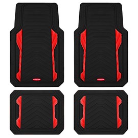 Rubbermaid Car Floor Mat, Heavy Duty All-Weather Car Mats Full Set with Dual-Tone Red Aluminum Inserts – Universal Fit, Anti-Slip Backing, Trim-to-Fit for Most SUV, Sedan, Van