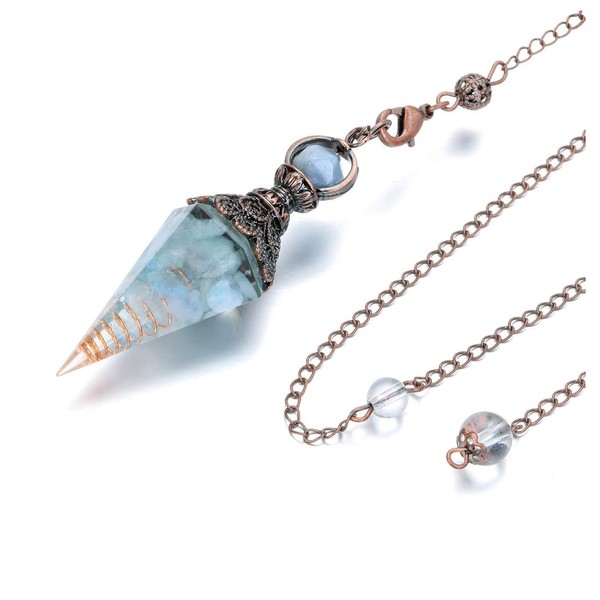 PESOENTH Aquamarine Dowsing Pendulum Crystal Healing Blue Hexagonal Gemstone Crystals Point Pendulum for Divination Scrying Dowser