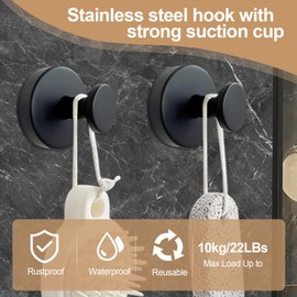 Peaceya Set of 2 Suction Cup Hooks Bathroom Black Hooks No Drilling Suction Hooks Extra Strong Towel Holder Suction Cups Wall Hooks Suction Cups Thread Hooks Towel Hooks Bathrobe Hooks Kitchen