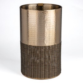 happimess HPM1102A Asher Modern 4.13-Gallon 2-Tone Faux Wicker/Metal Cylinder Waste Basket, Bronze/Coffee for Home, Bathroom, Living Room, Office, Bedroom, Kitchen