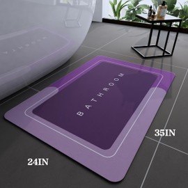 Deparnit Bath Mat, Bathroom Mat Rugs Super Absorbent Shower Mats Non Slip Quick Dry Thin Rubber Mats for Bathroom Floor Fit Under Door, Shower Rug for Bathtub, Shower, Purple