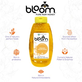 Bloom Honey 100% Pure Organic Raw Unfiltered and Unpasteurized Raw Honey (WILDFLOWER, 32oz)