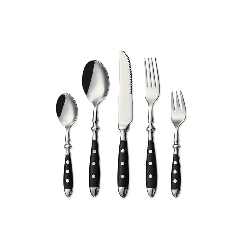HOMECHAN 20-Piece Vintage Silverware Set with Black Bakelite Handles -