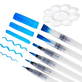 FOROREH Water Tank Brush Watercolour Pen Brush with Fillable Water Tank Perfect for Watercolours, Watercolour Pens, Brush Pens, Marker with Tray Mixing Palette in Flower Shape