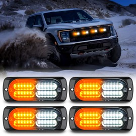 Nilight 4PCS 24LED Emergency Strobe lights 12V 24V Amber White Surface Mount Grille Hazard Safety Warning Lights Sync Feature Side Flashing Marker Flash for Car Truck Campers