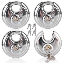 Pack of 4 Round Shackle Padlock 9.5 mm Shackle Thickness, Padlock with Key, 70 mm Stainless Steel Round Shackle Lock Padlock Weatherproof Rustproof
