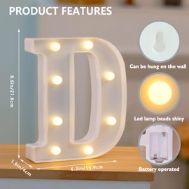 LED Marquee Letters, White 26 Alphabet Light Up Letters, Battery Powered LED Letter Lights for Birthday Party, Christmas Night, Home, Bar, Graduation, Wedding Decoration(D)