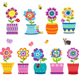 28 Pieces Flower Cutouts Flowers Bulletin Board Flower Pot Paper Cutouts with 3 Sheets Glue Point Dots Springtime Blooms Classroom Decorations for Home Office School Party Decor
