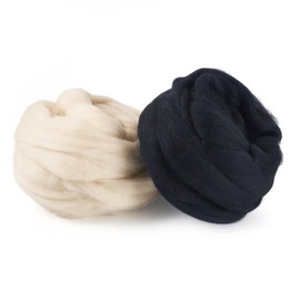 Boutigem 100G Black White Wool Roving for Needle Felting, Soft Chunky Wool Yarn, Spinning Wool Roving for Beginners DIY Handmade Crafts Animal Weaving Blending Needle Felting Supplies