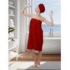 Women's Bath Towel Wrap Set with Hair Turban, Red, Microfiber,