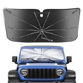 Portable Windshield Sunshade Umbrella for Jeep Wrangler JL 2018-2025, 2 in 1 Ice Crystal Durable Compact Shade Umbrella UPF50+ UV Front Window Heat Insulation Protection Outdoor Camping