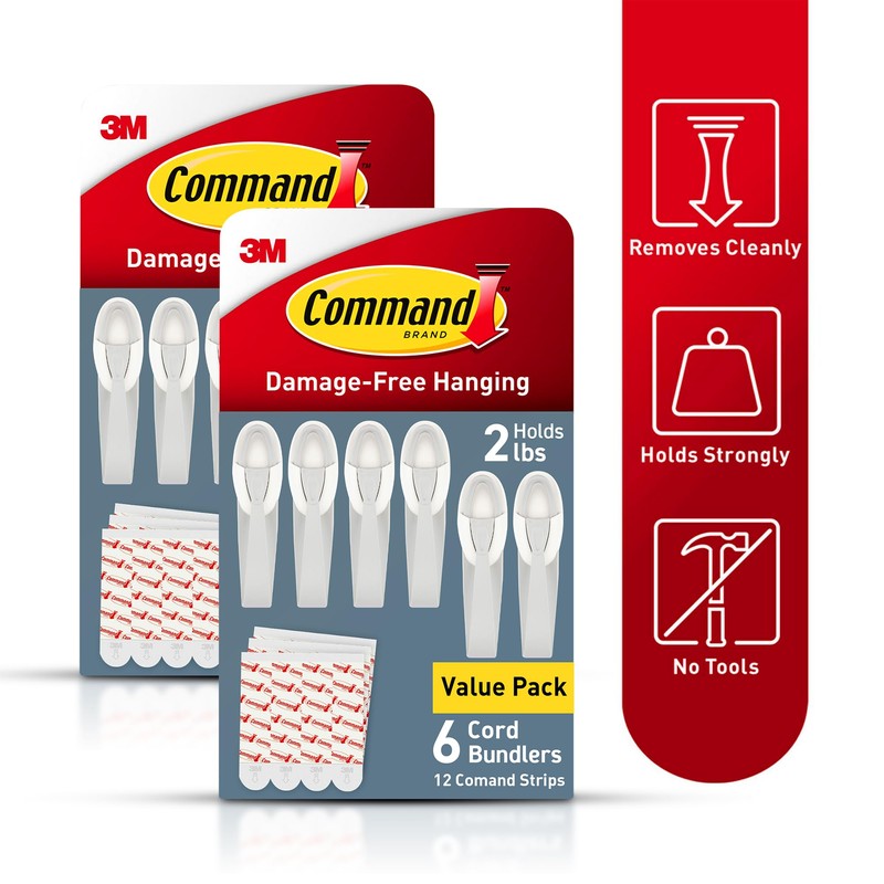 Command Cord Bundlers, Damage-Free Hanging Cord Organizer, No Tools Required