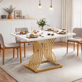 YITAHOME Dining Room Table 47 Inch Rectangle Dining Table for 4 Modern Kitchen Table White Dinner Table with Gold Leg for Home Dining Room Kitchen Apartment Restaurant, White and Gold