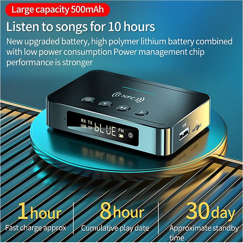 3-in-1 NFC Wireless Bluetooth 5.0 Audio Transmitter Receiver HiFi Music