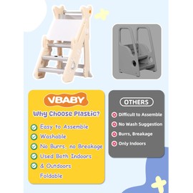 VBABY Foldable Toddler Tower, Plastic Kids Kitchen Stool, Adjustable Height Toddler Step Stool, Certified Standing Tower, White