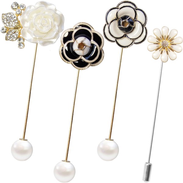 4 Pieces Sweater Shawl Clip Pearl Brooches Rhinestone Safety Pins