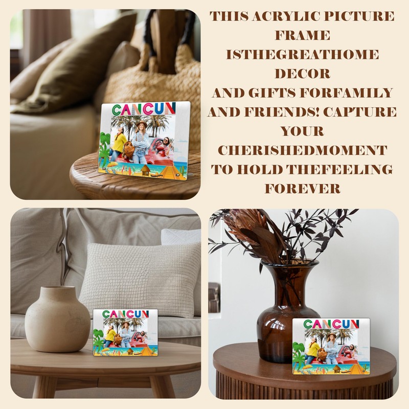 TIRYWT Cancun Picture Frame, Acrylic Photo Frame, Family Vacation in