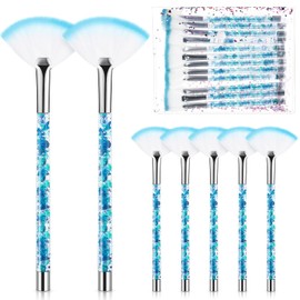 12 Pcs Fan Brushes for Facial Mask Brushes with Glitter Quicksand Handle Cosmetic Facial Fan Brushes Soft Facial Mask Brush Applicator Facial Peel Applicator Face Mask Tools with Pouch (Blue)
