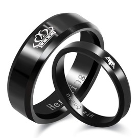 Uloveido Black King Queen Ring Wedding Engagement Anniversary Promise Jewelry Gift for Women and Men SN140