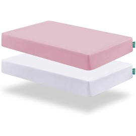 Biloban Baby Crib Sheet 2 Pack (28 x 52in), Ultra Soft Crib Sheets Fitted for Standard Crib Mattress, Crib Sheet Set for Boys or Girls, Machine Washable, Microfiber, White and Pink