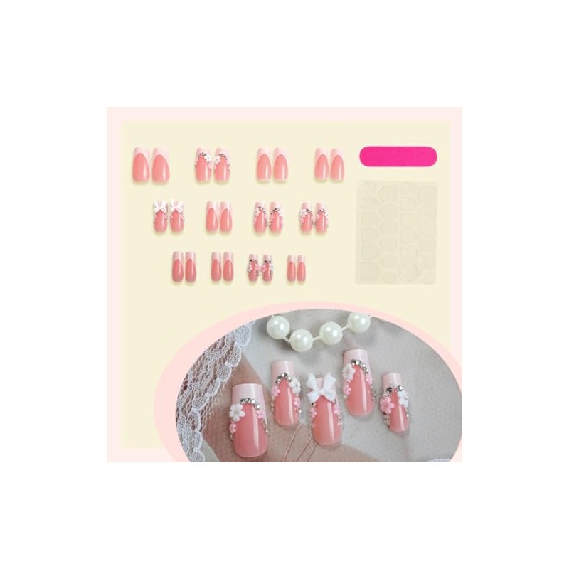 Uñas francesas postizas cuadradas cortas con cobertura total, diseño de