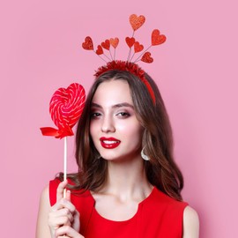 FRCOLOR Valentine's Day Heart Headband Red Sequin Heart Head Boppers Wedding Party Hair Loop Party Hair Accessories for Holiday Festival Women Girls Headdress