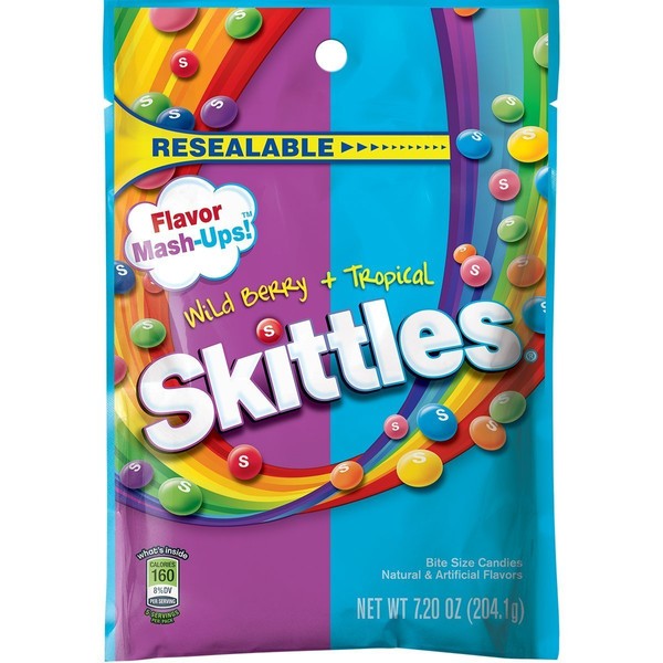 Skittles Flavor Mash-Ups Wild Berry and Tropical Candy, Resealable 7.2 ounce bag