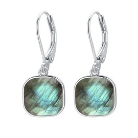 URONE Labradorite Earrings for Women 925 Sterling Silver Classic Quadrate Gemstone Earrings Bohemian Dangle Earrings Labradorite Jewelry Gifts for Mom Wife Friends