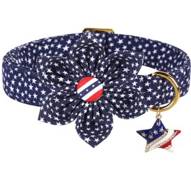 DOGWONG American Flag Dog Collar with Flower, Fourth of July Patriotic Dog Collar Memorial Day Collar for Small Medium Large Dog