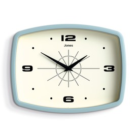 Jones Clocks® Movie wall clock | Retro rectangular clock | 25cm | Pale blue | Cool designer look for kitchen, living room or office