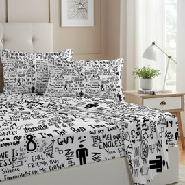 Allenjoy Twin Size Dark Pop Muse Fitted Sheet Wavy Soundscapes Bed Flat Sheets Bedding Set Deep Pockets Up to 16" Bedroom Decor with 1 Pillow Sham SC00118-009