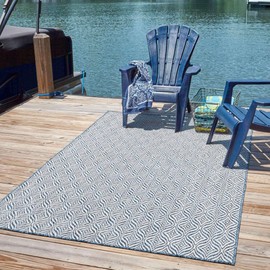 Unique Loom Trellis Collection Modern Geometric Transitional Indoor and Outdoor Flatweave Area Rug, 5 x 8 ft, Navy Blue/Ivory