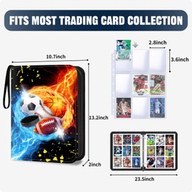 TsuiWah Sports Card Binder 9-Pocket, Trading Card Album Fits 900 Cards With 50 Removable Sleeves, Zipper Collectible Holder Organizer for Baseball, Football Cards