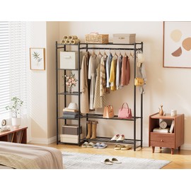 Wardrobe Closet,Portable Clothes Rack with 4 Tiers Shelves,Freestanding Closet Organizers and Storage System with Hanging Rods,Steel Clothing Rack Suitable for Cloakrooms,Bedrooms,Entrances,etc.Black