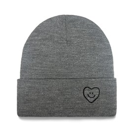 XMMAXFLOW Beanie for Women Men Winter Knit Hats Soft Warm Cuffed Beanie with Smile Face, Heather Grey
